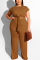 Casual Straight Pants Strap Light Coffee Two-Piece Suit