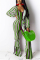 Sexy Striped Printing Green Long Sleeve Jumpsuit