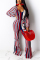 Sexy Striped Printing Red Long Sleeve Jumpsuit