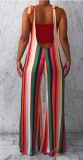 Multi-color Bib pants Sleeveless Low Striped Loose Pants Pants