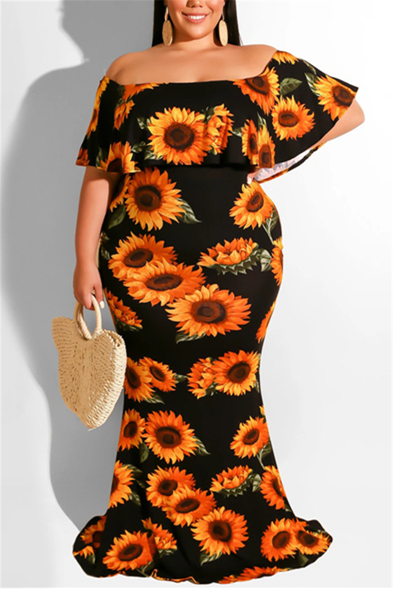 

Tight-Fitting Hip Sexy Sunflower Black Long Dress