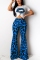 Fashion Sexy Leopard Print Lip Blue Two-Piece Suit