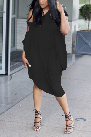 Sexy Off-The-Shoulder Slim Solid Color Lantern Black Dress