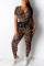 Fashion Sexy Leisure Leopard Printed Brown Two Pieces
