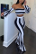 Trumpet Sleeve Flare Pants Black And White Stripe Two Piece Suit