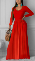 Fashion O Neck Shirred Waist Long Dress