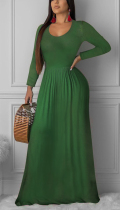 Fashion O Neck Shirred Waist Long Dress