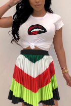 Fashion Multicolor Print Leisure Pleated Skirt