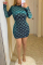 Fashion Tight-Fitting Hip Dark Blue Print Dress