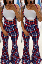 Fashion Casual Loose Checked Print Jumpsuits