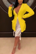 Sexy Solid Color Irregular Halter Long Sleeve Yellow Coats