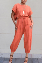 Fashion Casual Loose Orange Solid Two Pieces