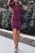 Casual Slim Fit Opened Wine Red Dress