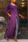 Fashion Sexy Women's Long-Sleeved Purple O Neck Long Slit Top