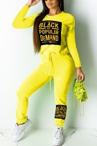 Casual Printed Lace Long Sleeve Yellow Two Piece Suit
