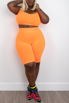 Casual Stretch Vest Shorts Large Size Orange Two Piece Suit