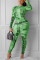 Fashion Sexy Long Invisible Zipper Print Slim Green Jumpsuit