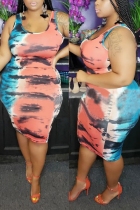 Casual Vest Sexy Print Large Size Blue Pink Dress