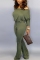 Fashion Casual Solid Color Bat Sleeve Green Jumpsuit