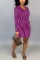 Casual Bag Hip Long Sleeve Bow V Neck Slim Purple Dress