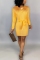 Casual Bag Hip Long Sleeve Bow V Neck Slim Yellow Dress