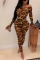 Sexy Printed Shoulder Flare Sleeve Leopard Two-Piece Suit