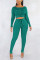 Fashion Casual Pit Long-Sleeved Trousers Green Two-Piece