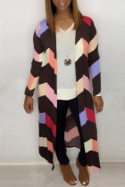 Fashion Color Block Multicolor Print Coats