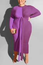 Casual Color Matching Bag Hip Strap Large Size Purple Dress