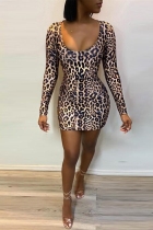 Sexy Printed Back Strap With Cutout Leopard Dress