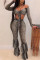 Fashion Sexy Snake Print Gray Flared Pants Suit