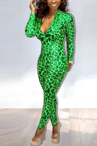 Fashion Leopard Print Green Jumpsuit