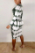 Casual Round Neck Tie Dyed Stripes Long Sleeves Dark Green Dress