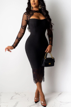 Sexy Lace Open Chest Black Solid Dress