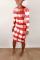 Casual Round Neck Tie Dyed Stripes Long Sleeves Red Dress