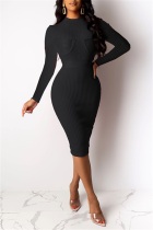 Fashion Solid Color Sexy Lace Stitching Black Dress