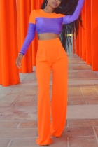 Casual Stitching High Waist Flared Pants Orange Two-Piece Suit