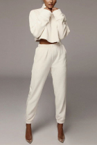 Casual Sports Plush Long Sleeve White Two-Piece Suit