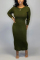 Sexy Solid Color Long Sleeves Slim Backless Army Green Dress