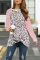 Fashion Leopard Twist Knotted Long Sleeve Pink T-Shirt Tops