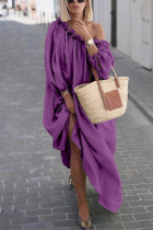 Casual Solid Color One Shoulder Loose Purple Dress