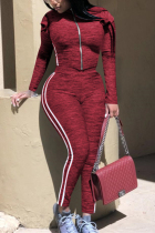 Casual Sports Webbing Stitching Wine Red Two-Piece Suit