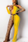 Sexy Open Chest Leopard Patchwork Yellow Jumpsuits