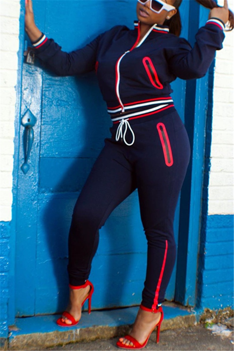 

Thread Stitching Sport Casual Navy Two-Piece Suit