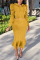 Fashion Hooded Lantern Sleeve Yellow Two-Piece Suit