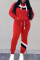 Casual Stripes Stitching Hooded Sweater And Trousers Red Two Piece Suit