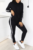 Fashion Sports High Collar Long Sleeve Black Two-Piece Suit
