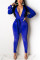 Fashion Sexy Blue Long Sleeve Jumpsuit (Including Belt)