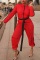Fashion Casual Lapel Stitching Red Jumpsuit