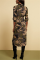 Fashion Casual Lapel Camouflage Maxi Dress (Without Black Belt)